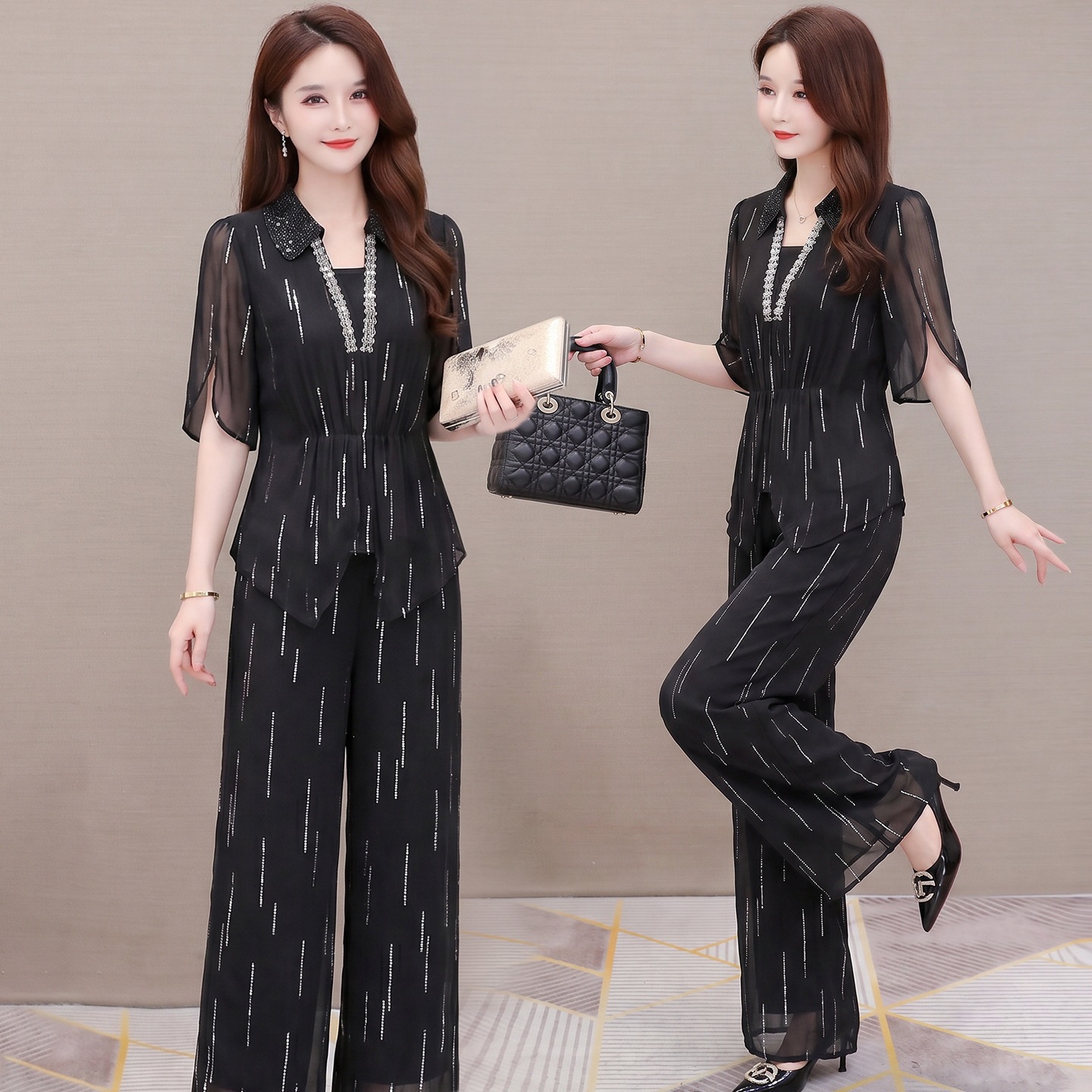 Black fashionable fitted elegant summer set