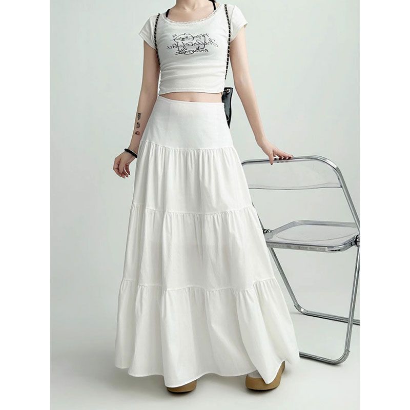 Gentle Style Cake White Half-Length Skirt for Women 2026 Spring and Summer New Style Large Flared Umbrella Skirt Waist Slimming Mid-Length Skirt