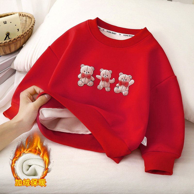 子供服とベルベットの冬の新型男児はシャツを厚くして、女の子の保温赤ちゃんの新年の上着卸売りを祝う|undefined