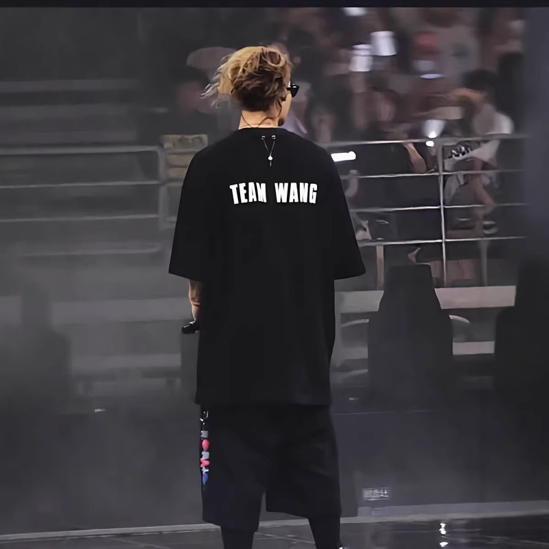 Ceiling Team Wang Heavyweight First-Generation White Silicone Reflective Short-Sleeve T-Shirt for Men, Loose Fit, Same Style as Jackson Wang