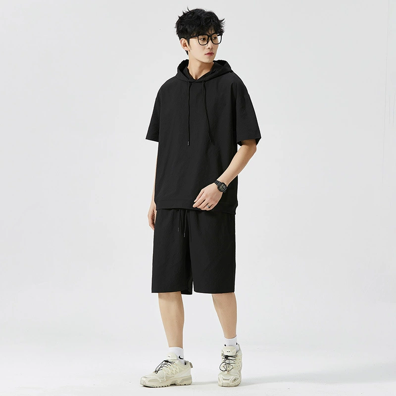 Мужской спортивный костюм с капюшоном, короткий рукав, футболка с коротким рукавом для старшеклассников, летняя модель 2025 года, новый тренд
