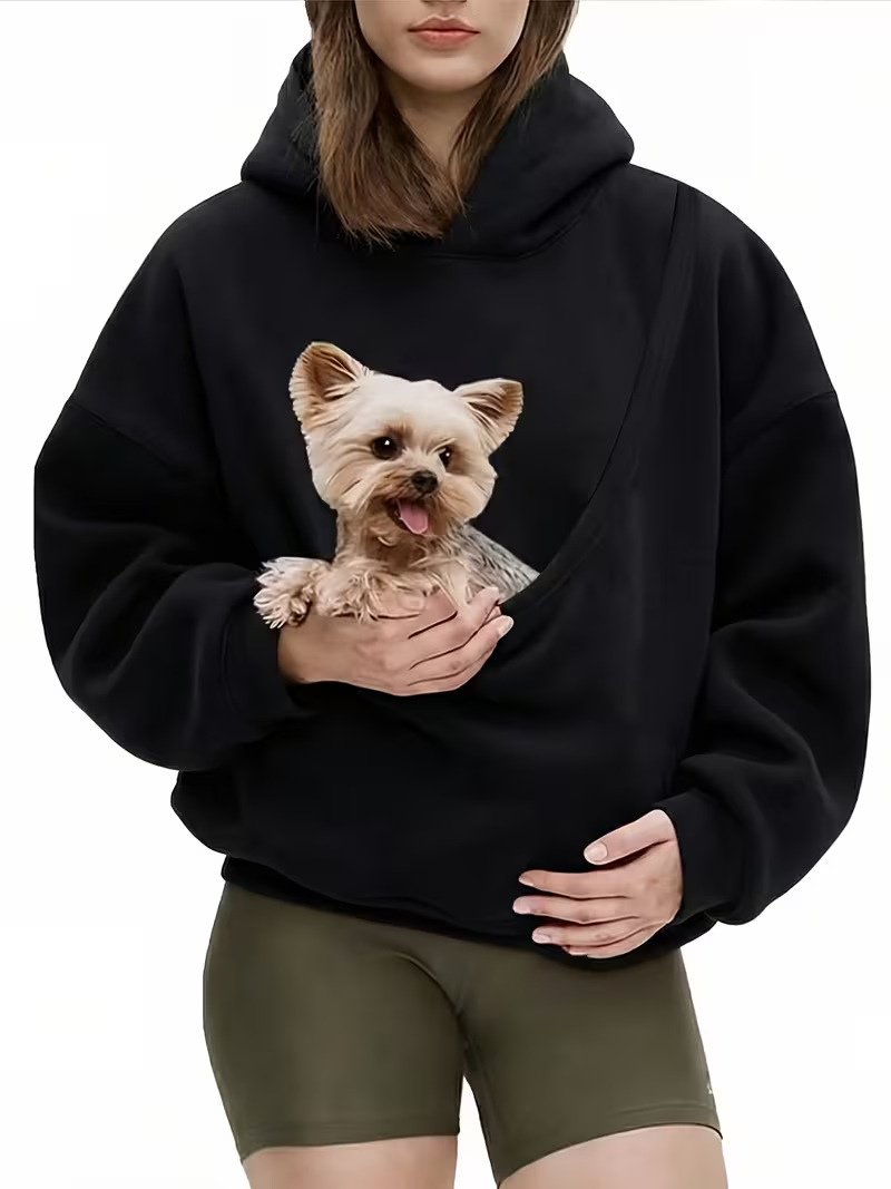 Women's Loose Casual Pullover Hoodie With Pet Pouch For Spring_voghion.com