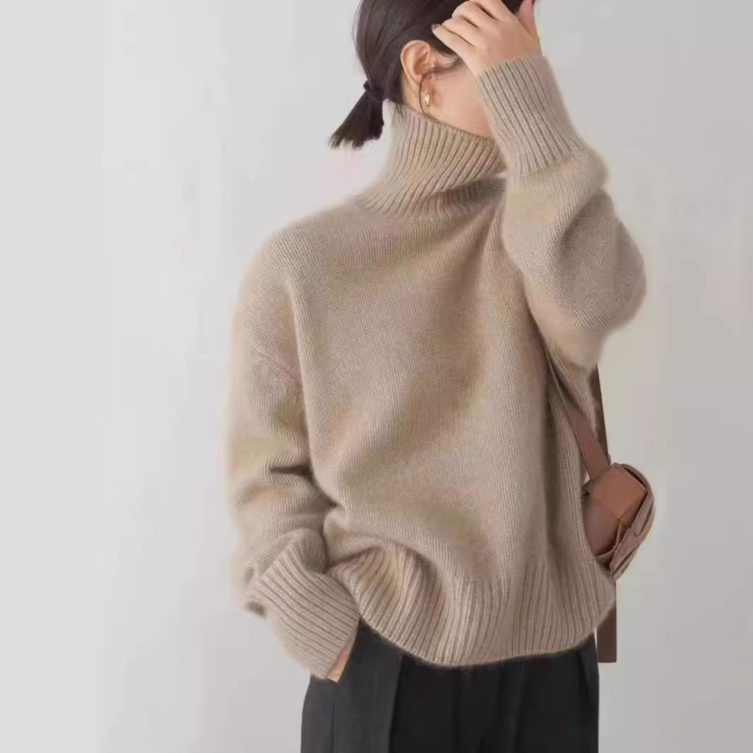 Women's High Neck Solid Color Sweater Autumn Korean Base Knitted