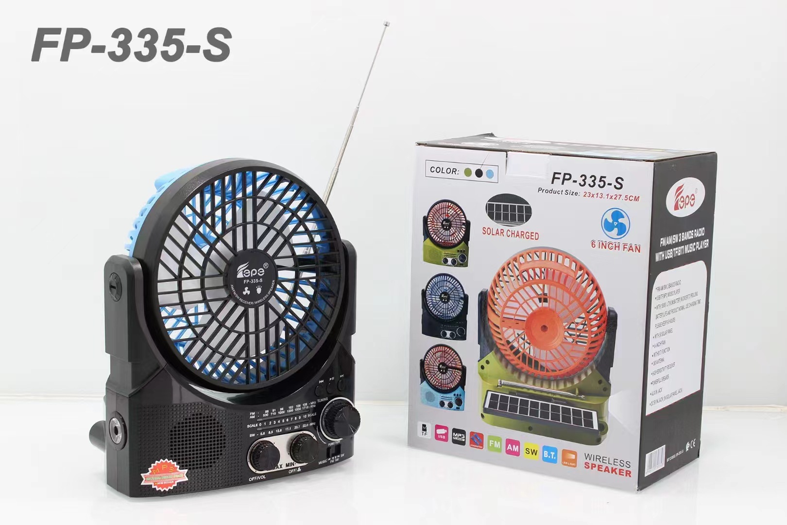 Ventilador solar de escritorio al aire libre altavoz bluetooth radio 3 en 1 LED ventilador de carga sonido bluetooth