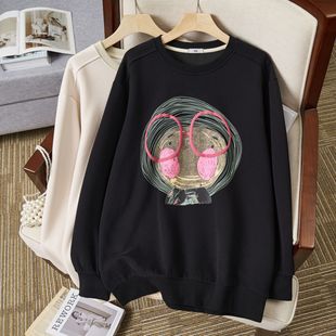 Autumn and winter chubby girl plus size 300kg women's crew neck letter printing Korean loose sweater long sleeve casual S5236