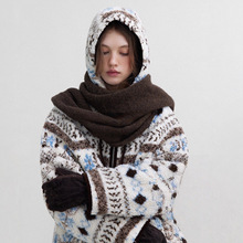 Snowy冰川雪人花纹费尔岛仿羊羔毛棉服夹棉短外套棉衣女冬