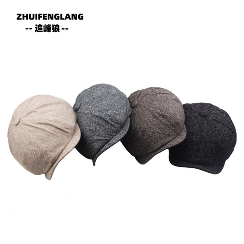 Autumn and winter plus velvet beret men's octagonal hat cotton warm forward hat British style adjustable large head circumference newsboy hat