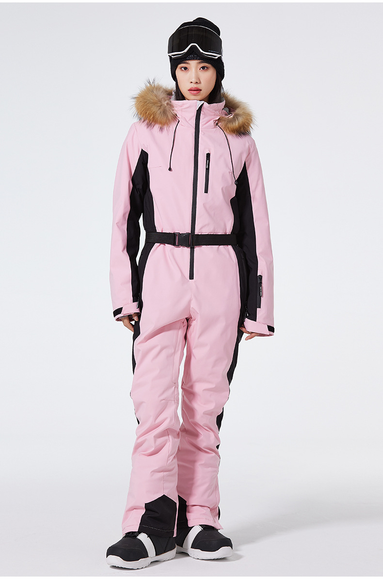 Combinaison de ski femme coupe slim – Combinaison de snowboard une pièce imperméable et coupe-vent | Vêtements de ski d'hiver à isolation thermique et poignets réglables_voghion.com