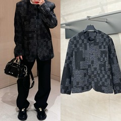 天花板品质 25潮牌新款V家提花棋盘格经纬纱无领西装外套男女同款
