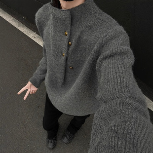 Irregular Button Design Sense Turtleneck Sweater Men's Korean Style Trendy Brand Plagiback Handsome Lazy oversize Sweater Top