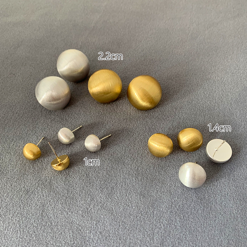 简约百搭金属半球高级感925银针耳钉光面拉丝半球耳环耳饰批发