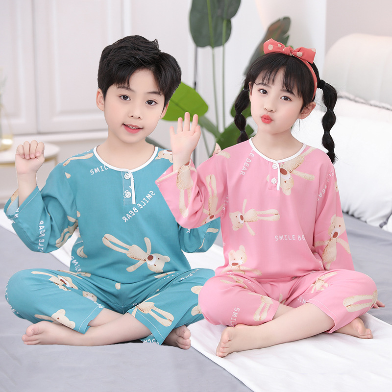 New children's cotton pajamas summer thin boys' and girls' cotton silk