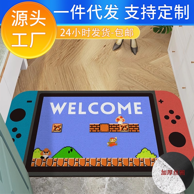 현관문 바닥매트 마리오 컷아웃 와이어링 만화 카펫 현관문 현관 얼룩 방지 노워시 미끄럼 방지 바닥매트