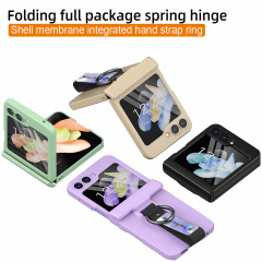 Suitable for Samsung Z Flip5 mobile phone case, spring hinge, hand strap, ring, shell and film integrated flip5 anti-fall protective cover