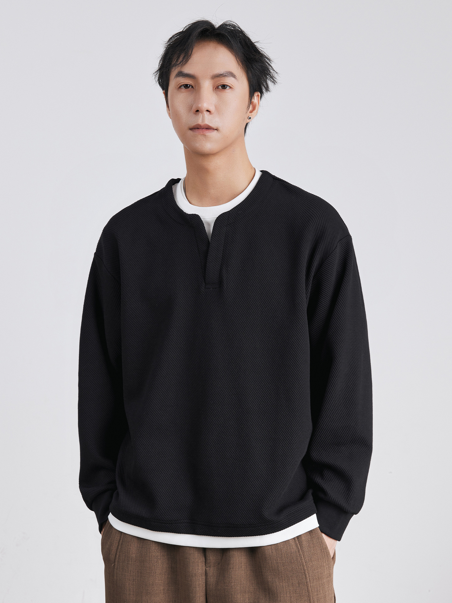 重磅高级感肌理假两件卫衣男春季2025宽松潮流套头休闲秋装打底衫 4