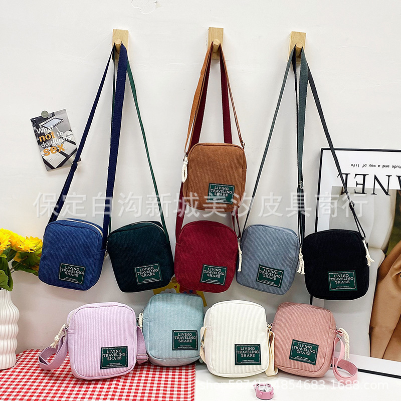 Women's bag corduroy small square bag 2023 new shoulder bag Korean style fashionable simple messenger bag cross-border one-piece delivery