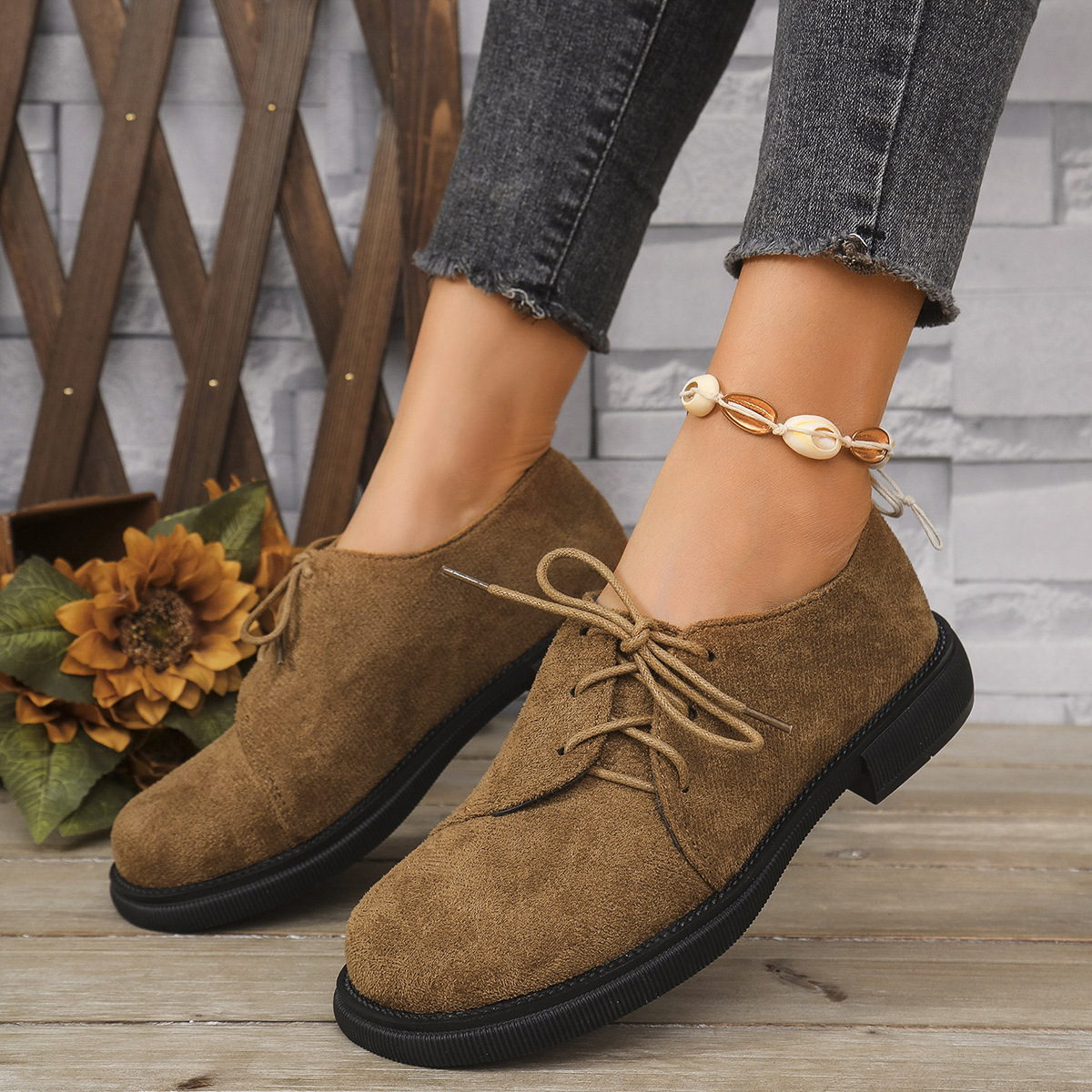 plus Size Women's Lace-Up Low Top Loafers Leopard Print Platform Chunky Heel Autumn Style Export Shoes_voghion.com
