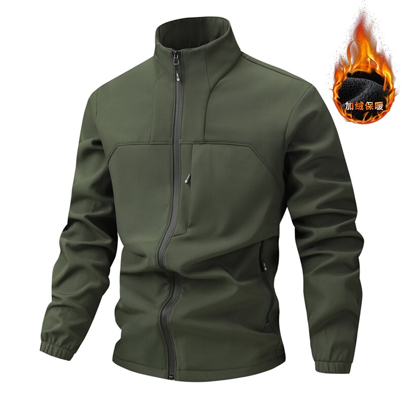 Cross-Border Autumn and Winter New Men's Soft Shell Jacket Jacket Men's Fleece Stand Collar Autumn and Winter Casual Men's