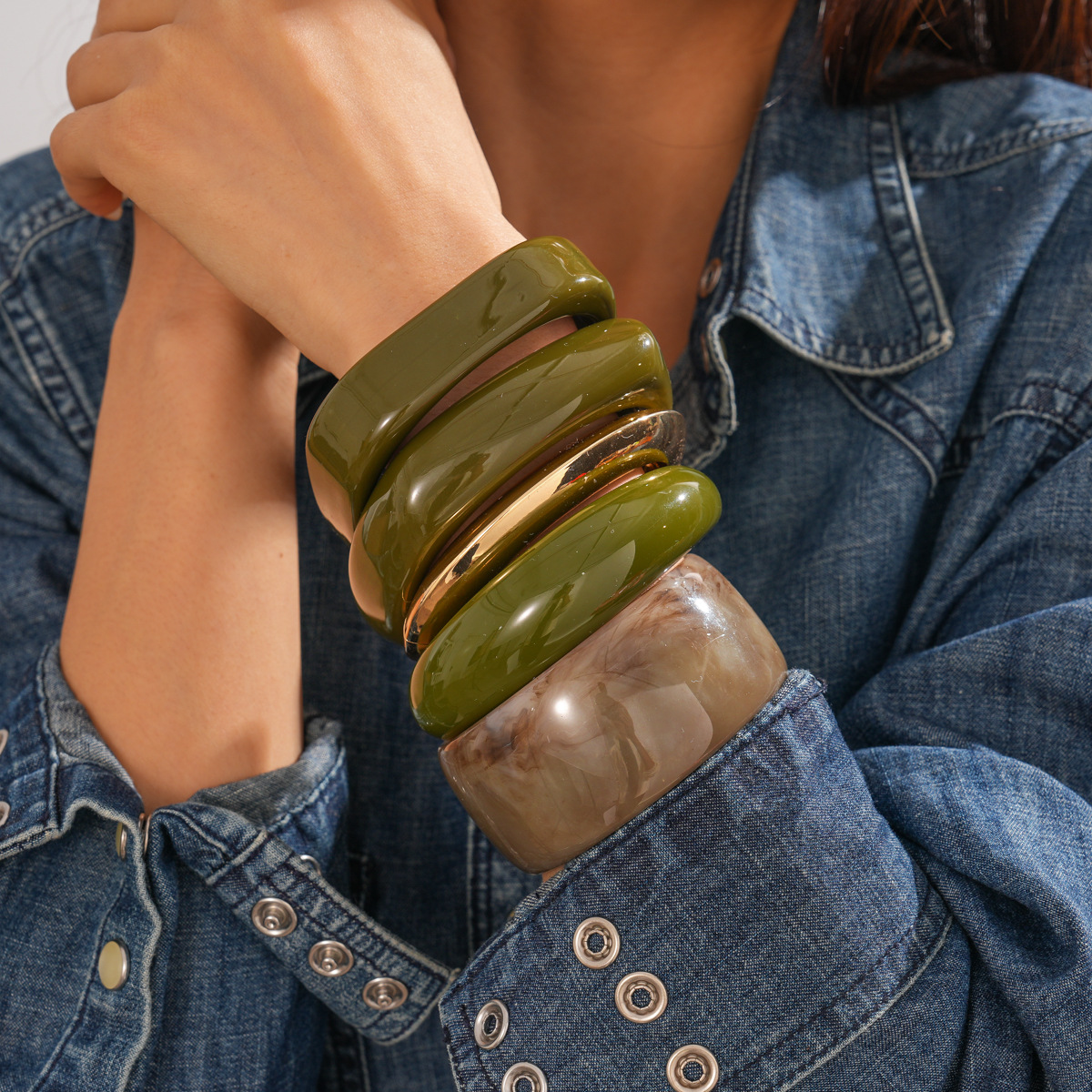Europa y los Estados Unidos retro simple resina colorido geométrico pulsera redonda temperamento nicho transfronterizo pulsera de alta sensación joyería de mujer