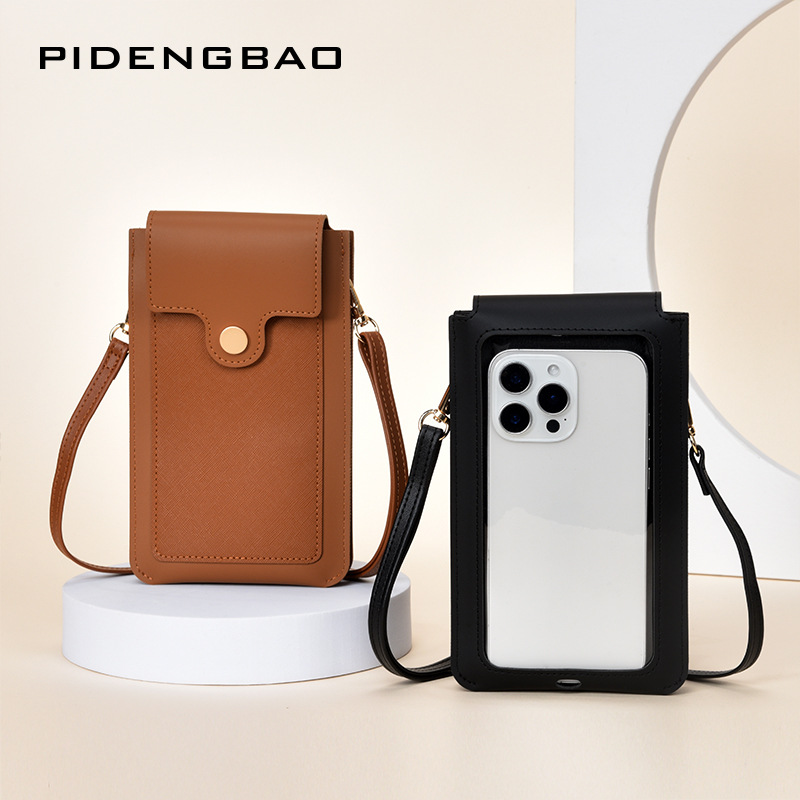 2026 New Model Solid Color Simple Mobile Phone Bag with Transparent Window and Touch Screen Capability, Mini Thin Shoulder Crossbody Bag