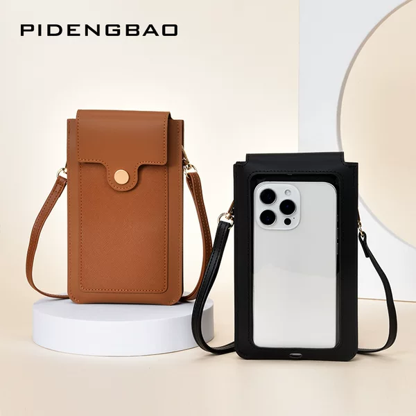 2026 New Model Solid Color Simple Mobile Phone Bag with Transparent Window and Touch Screen Capability, Mini Thin Shoulder Crossbody Bag