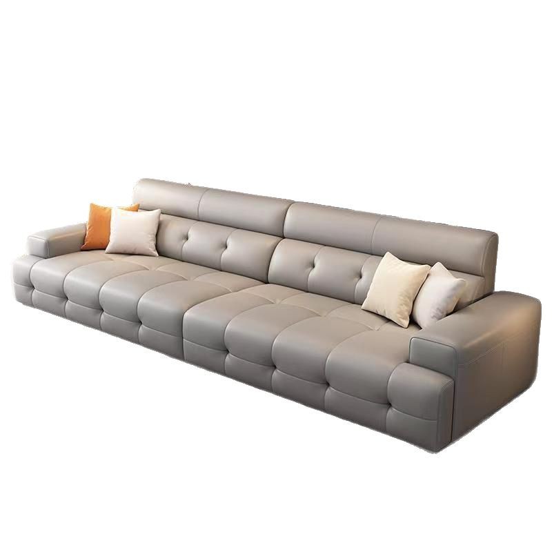 Sofá de cuero minimalista italiano, simple y moderno, apartamento grande y pequeño, sala de estar, sofá de cuero Lawrence de lujo ligero