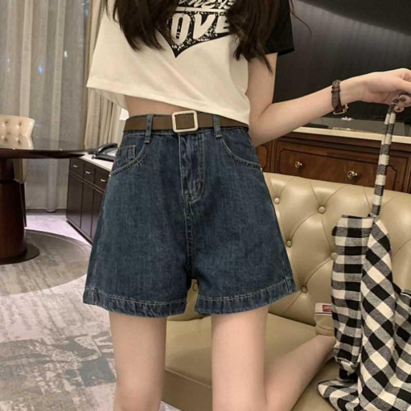 女性用ハイウエストデニムショートパンツ、新しい夏スタイル、ウォッシュドレトロ、ルーズ、スリム、多用途、Aラインワイドレッグホットパンツ、トレンディなイン|undefined