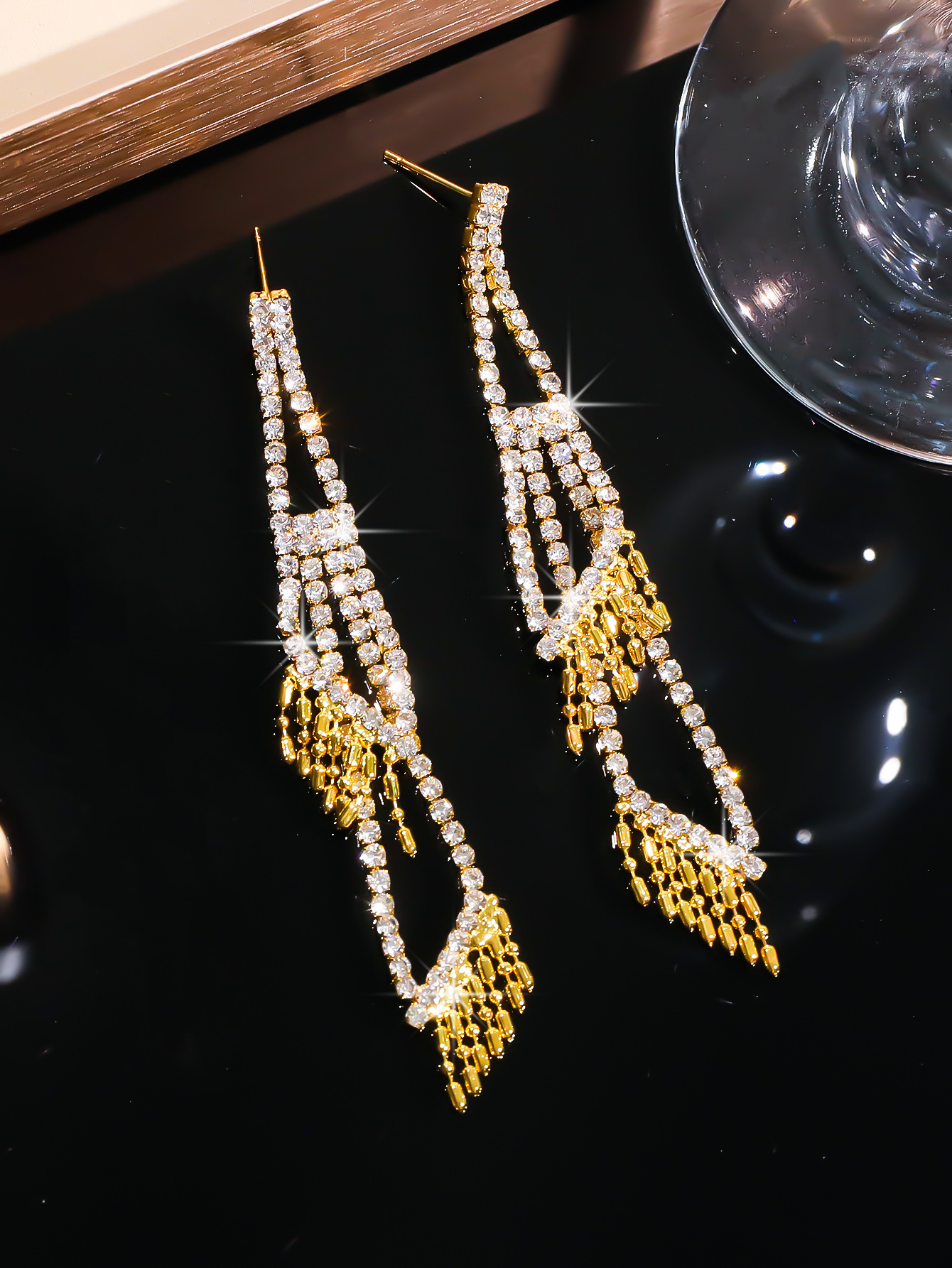 304 Stainless Steel Ear Needle Material 1 Pair Simple Style Shiny Geometric Rhinestone Drop Earrings