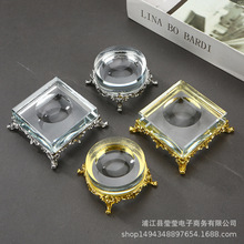 水晶球底座玻璃透明底座圆球展示方块球形收纳摆件金属展示架凹底