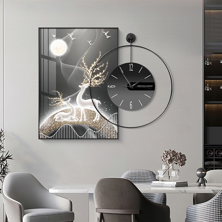 Cross-Border Foreign Trade Living Room Clock Wall Art, Stylish and Elegant Dining Room Decorative Painting Clock, Dining Room Hanging Ornament, Wall Decoration