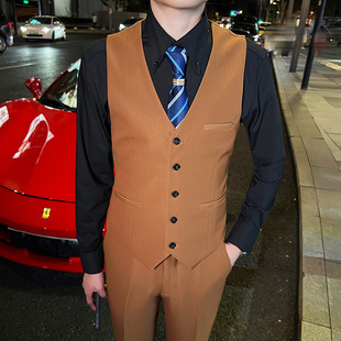 Korean Style New Men's Suit Vest Korean Style Slim V Neck Inner Wear for Young Men Slim Single-Breasted Vest 8 Colors
