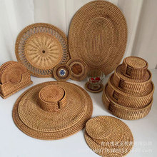 功夫茶具茶杯垫茶道配件草编秋藤杯垫编织隔热垫壶垫藤编藤垫