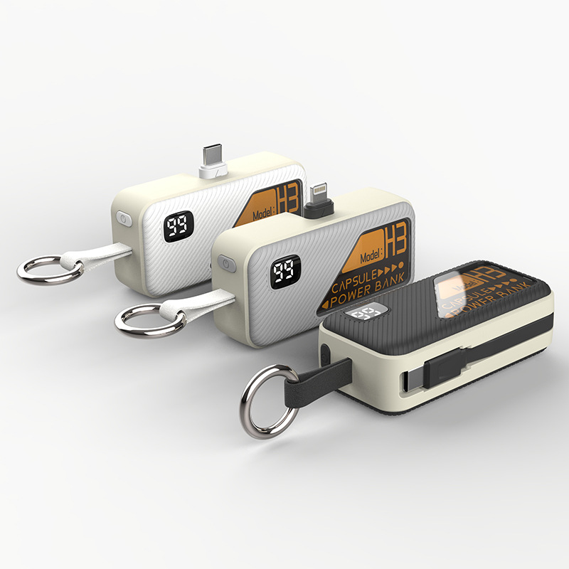 Transfronterizo compacta cápsula portátil tesoro de carga rápida con cable 5000mAh regalo logotipo de alimentación portátil al por mayor