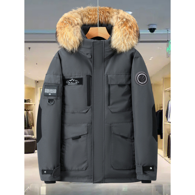 Northeast Extreme Cold Extra Thick down Jacket for Men and Women, Mid-Length Outdoor Workwear with Large Fur Collar, Goose down Warm and Frost-Resistant Coat
