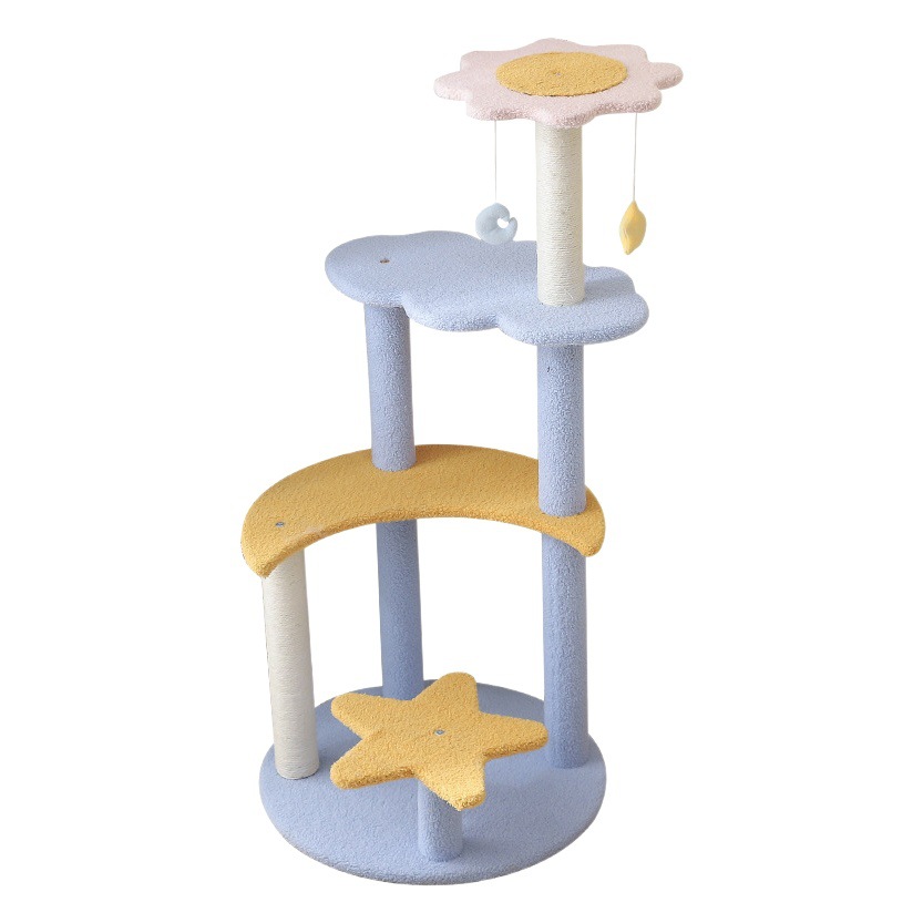 BULUS gato estante de múltiples capas gato tablero del rasguño del gato juguete de peluche de terciopelo de cuatro capas estrella Luna gato escalada estante gato árbol integrado