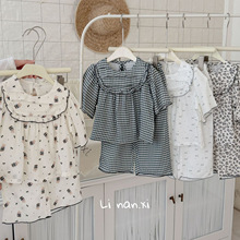 87050女童夏季睡衣薄2026新款儿童家居服a类棉纱透气韩系碎花套装