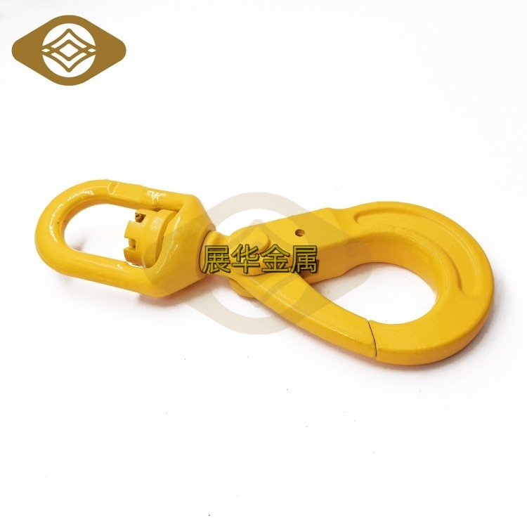 青岛厂家供应80级眼型安全自锁钩合金钢羊角钩旋转安全钩保险钩