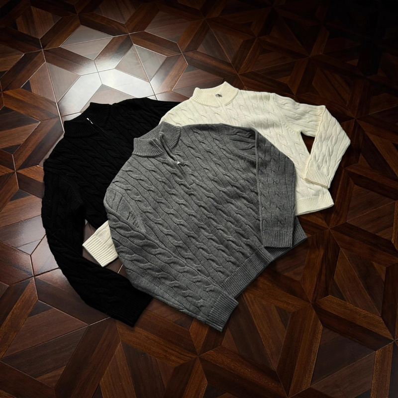 Old Money Style British Half-Zip Sweater for Men and Women in Autumn and Winter, Lazy Hemp Pattern Thick Needle Top with Knitted Knitwear