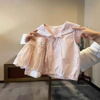 女童套装儿童夏装2026新款女孩洋气甜美海军领上衣宝宝波浪边裙裤