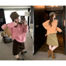 暖秋可露丽~韩系百搭宽腰头灯芯绒半身裙女秋冬温柔微A短裙