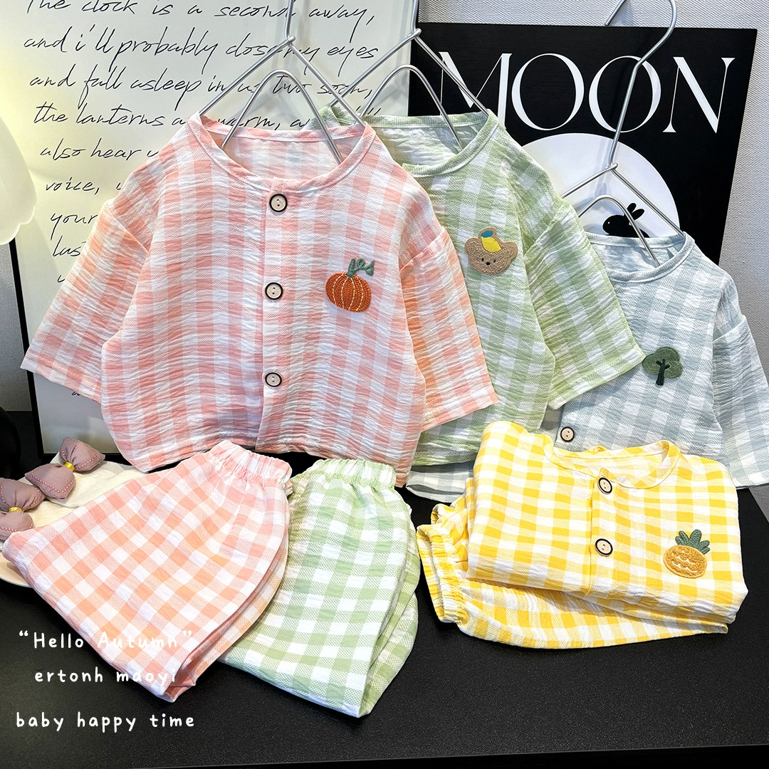 Мужские и женские дети облачные хлопковые костюмы для домашнего обмундирования Летний кардиган мультфильм детские пижамы рубашки брюки весной и осенью