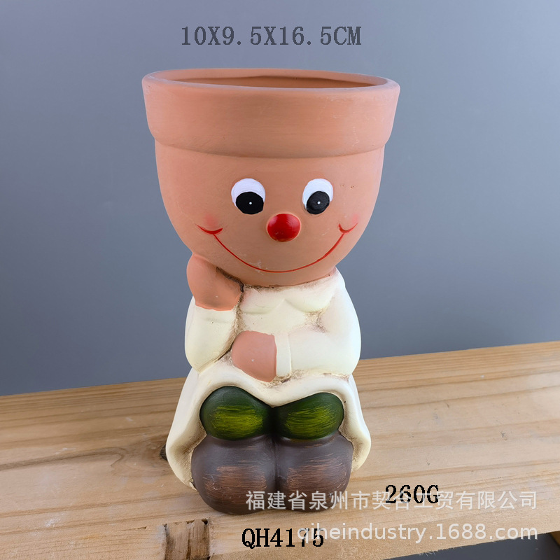 Exportación de comercio exterior Maceta de cerámica de arcilla roja Balcón de jardinería Maceta de cerámica gruesa que absorbe agua y transpirable, Maceta de dibujos animados de gran diámetro