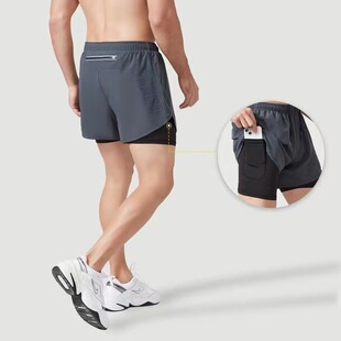 Men's Two-In-One Running Shorts with Inner Lining, Quick-Drying, Breathable, Anti-Exposure, High-Elasticity Three-Quarter Pants for Amazon Cross-Border Sales
