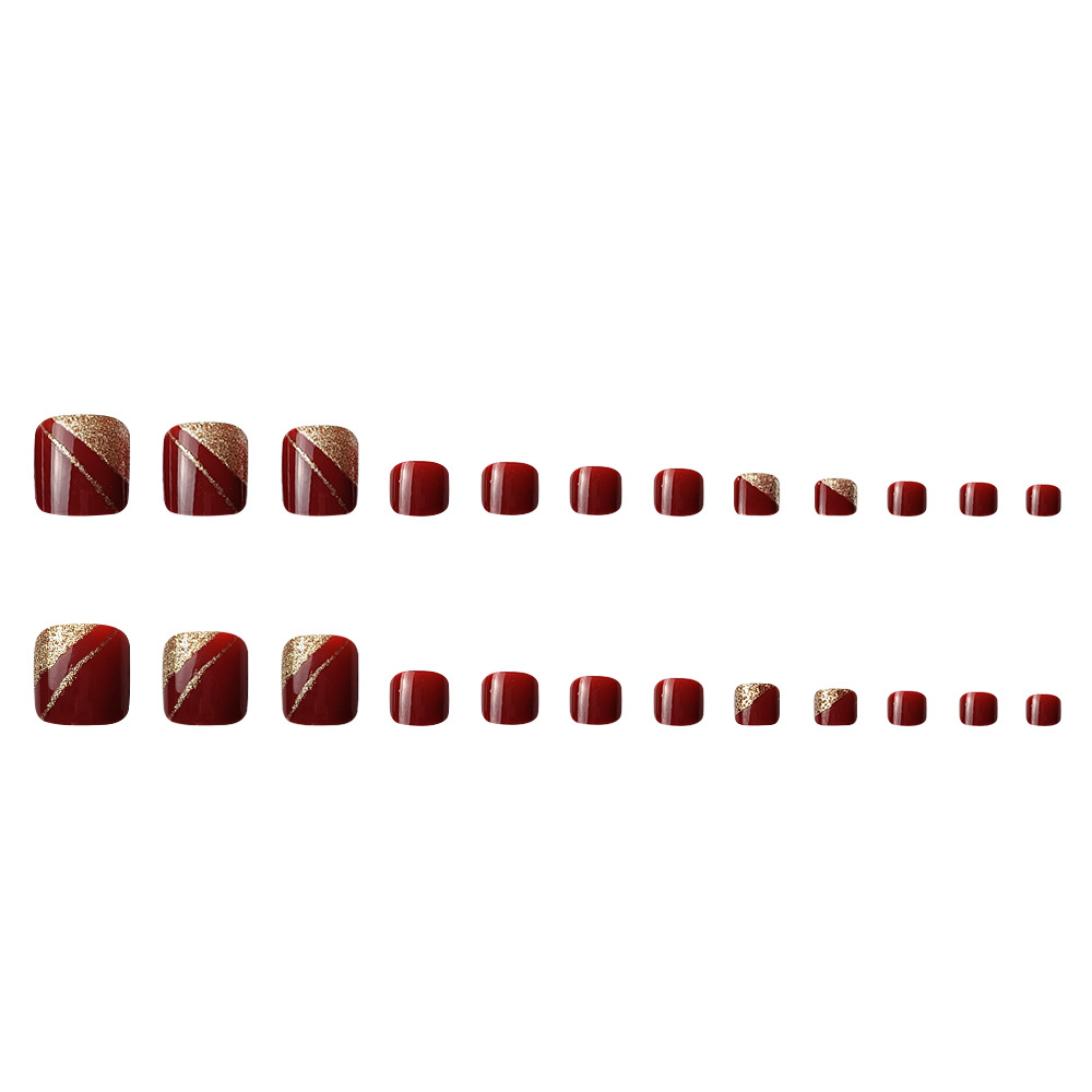 Polvo de oro de vino rojo francés de uñas de los dedos de los pies venta cruzada de lujo retrógrado 24 piezas de uñas de los pies parches image 6