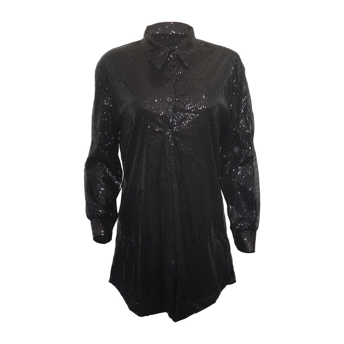 Women Clothing Solid Color Sequ Loose Shirt Dress