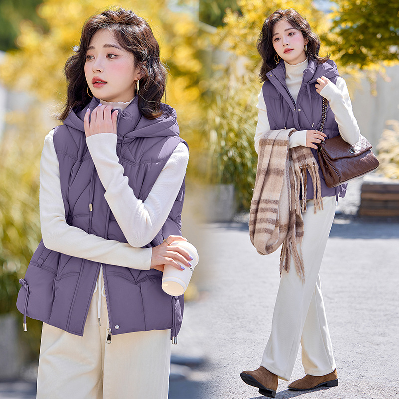 Comercio exterior transfronterizo chaleco de algodón de plumón de mujeres otoño y invierno nuevo tipo pequeño chaqueta de abrazadera de caballo de cuello vertical con hombro de camisa