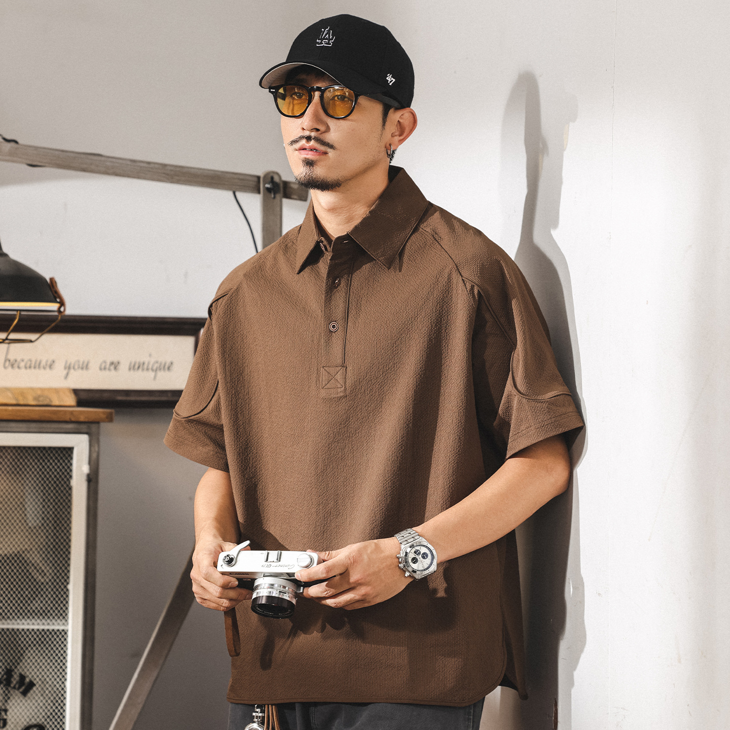 Maillard Retro Cool Quick-Drying Short-Sleeved Men's Polo Shirt Summer Trendy Brand High-End Seersucker Loose Top