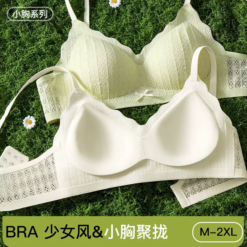 小清新风固定杯蕾丝内衣女小胸聚拢无钢圈收副乳软支撑少女文胸罩