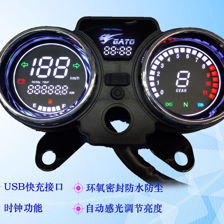 Gato 250Cc Prince Motorcycle Wh125-19 Digital Lcd Instrument Assembly USB Clock Speedometer Modification