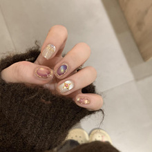 复古异域风情巴洛克猫眼纯手工穿戴甲鎏金金边浮雕美甲贴片假指甲